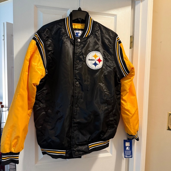 Pittsburgh Steelers Starter Enforcer Satin Varsity Full-Snap Jacket, Size: Large